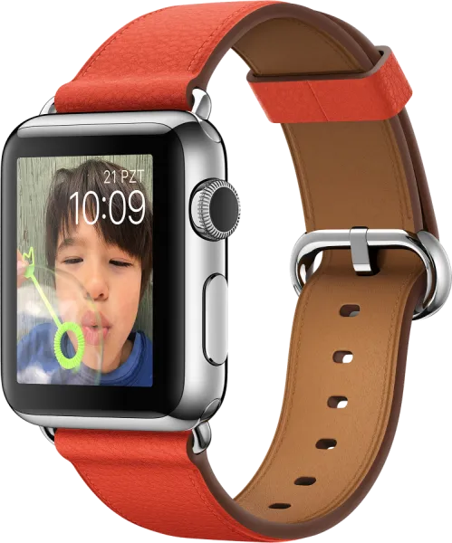 Apple Watch (38 mm) Paslanmaz çelik Kasa ve Klasik Tokalı Kırmızı Kayış Akıllı Saat