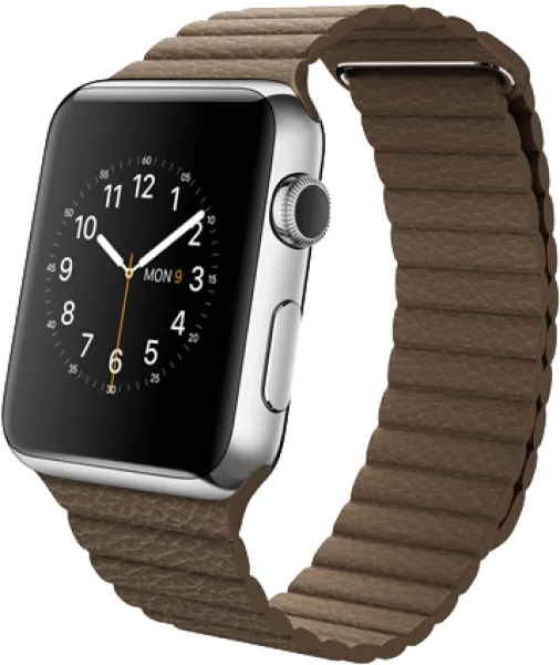 Apple Watch (42 mm) Paslanmaz çelik Kasa ve Açık Kahverengi Deri Loop Akıllı Saat