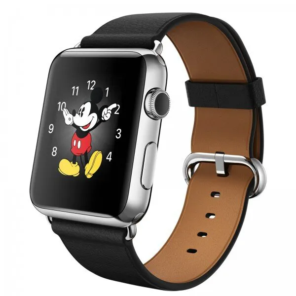 Apple Watch (42 mm) Paslanmaz çelik Kasa ve Klasik Tokalı Siyah Kayış Akıllı Saat