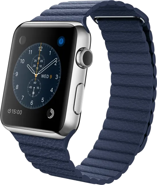 Apple Watch (42 mm) Paslanmaz çelik Kasa ve Gece Mavisi Deri Loop Akıllı Saat