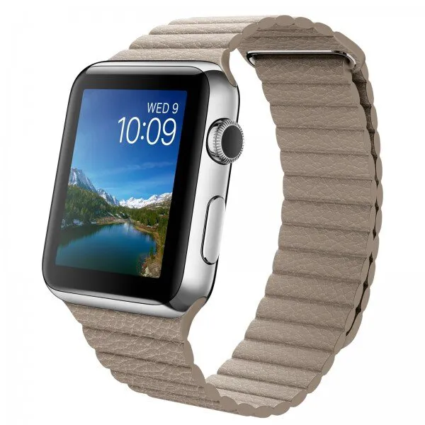 Apple Watch (42 mm) Paslanmaz çelik Kasa ve Taş Rengi Deri Loop Akıllı Saat