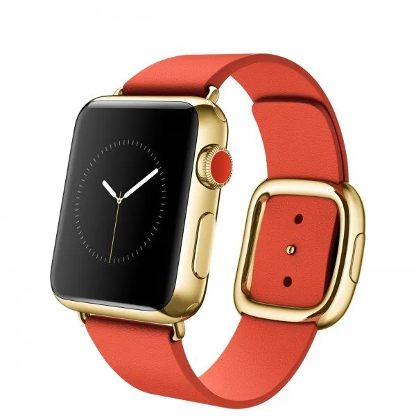 Apple Watch Edition (38 mm) 18 Ayar Sarı Altın Kasa ve Modern Tokalı Parlak Kırmızı Kayış Akıllı Saat