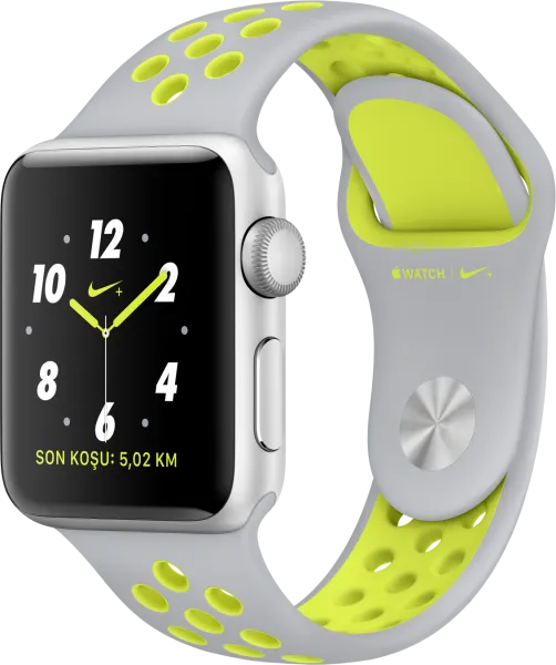Apple Watch Nike+ Series 2 (38 mm) Gümüş Rengi Alüminyum Kasa ve Mat Gümüş/Volt Nike Spor Kordon Akıllı Saat