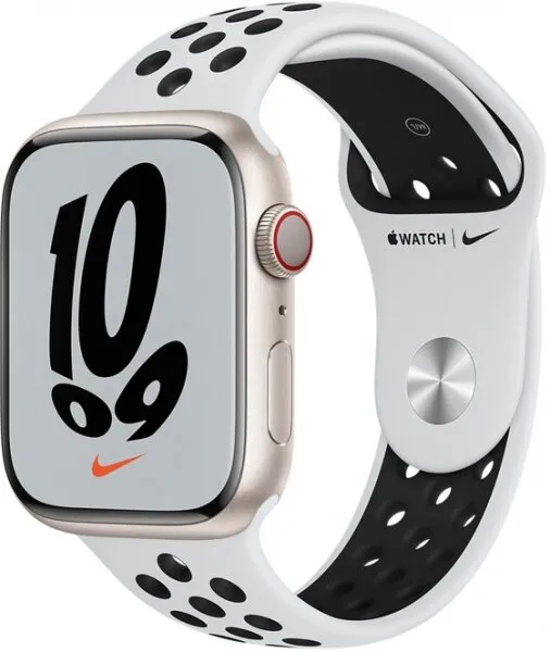 Apple Watch Nike Series 7 Cellular 45mm Yıldız Işığı Alüminyum Kasa ve Nike Spor Kordon (MKL43TU/A) Akıllı Saat