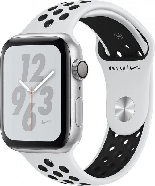 Apple Watch Nike+ Series 4 (44 mm) Gümüş Rengi Alüminyum Kasa ve Saf Platin/Siyah Nike Spor Kordon Akıllı Saat