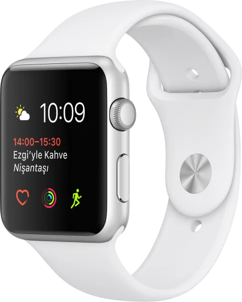 Apple Watch Series 1 (42 mm) Gümüş Rengi Alüminyum Kasa ve Beyaz Spor Kordon Akıllı Saat