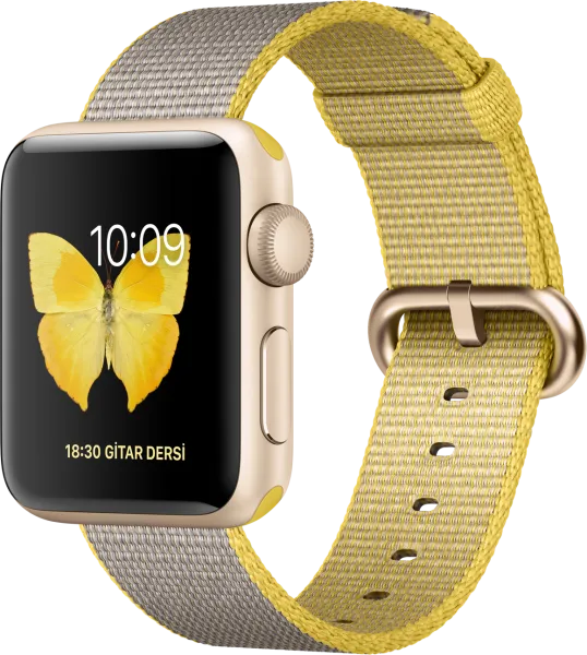 Apple Watch Series 2 (38 mm) Altın Rengi Alüminyum Kasa ve Naylon Örme Sarı/Açık Gri Kordon Akıllı Saat