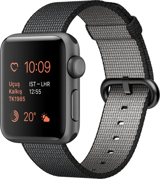 Apple Watch Series 2 (38 mm) Uzay Grisi Alüminyum Kasa ve Naylon Örme Siyah Kordon Akıllı Saat