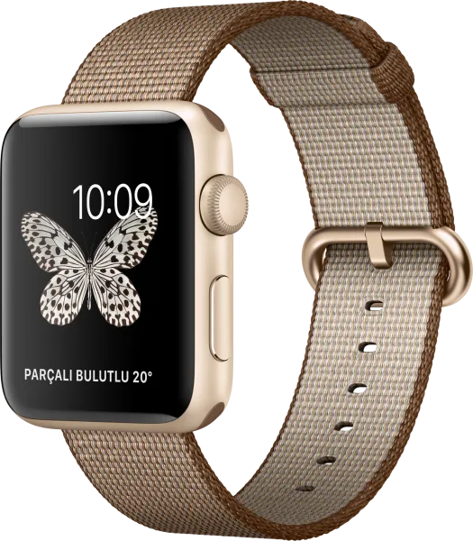 Apple Watch Series 2 (42 mm) Altın Rengi Alüminyum Kasa ve Naylon Örme Yanık Kahve/Karamel Kordon Akıllı Saat