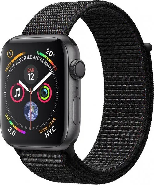 Apple Watch Series 4 (44 mm) Uzay Grisi Alüminyum Kasa ve Siyah Spor Loop Akıllı Saat