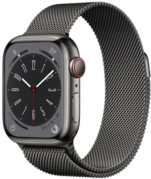 Apple Watch Series 8 Cellular 41mm Grafit Paslanmaz çelik Kasa Grafit Milano Kordon (MNJM3TU/A) Akıllı Saat