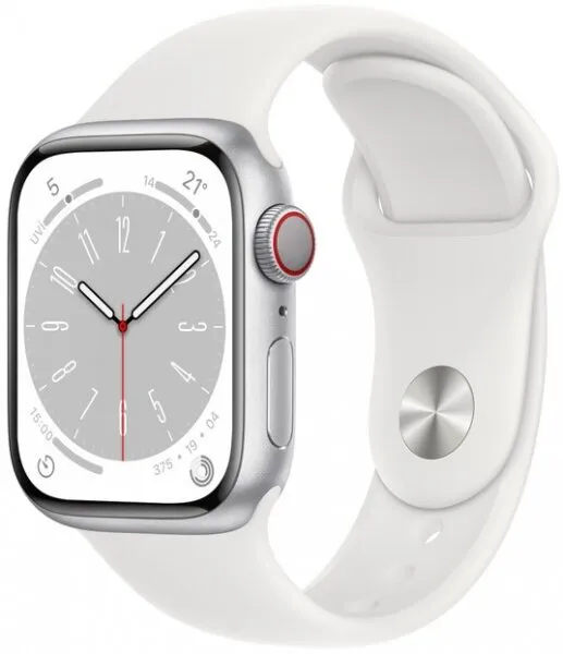 Apple Watch Series 8 Cellular 41mm Gümüş Rengi Alüminyum Kasa ve Spor Kordon (MP4A3TU/A) Akıllı Saat