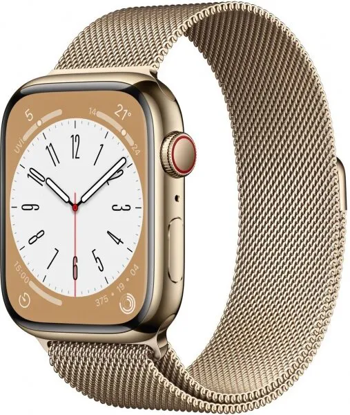 Apple Watch Series 8 Cellular 45mm Altın Rengi Paslanmaz çelik Kasa Altın Milano Kordon (MNKQ3TU/A) Akıllı Saat