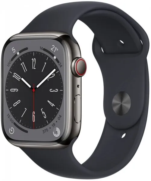 Apple Watch Series 8 Cellular 45mm Grafi Paslanmaz çelik Kasa ve Gece Yarısı Spor Kordon (MNKU3TU/A) Akıllı Saat