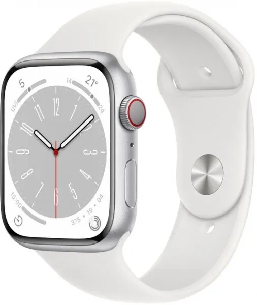 Apple Watch Series 8 Cellular 45mm Gümüş Rengi Alüminyum Kasa ve Spor Kordon (MP4J3TU/A) Akıllı Saat