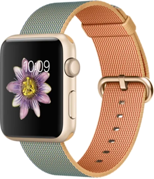 Apple Watch Sport (42 mm) Altın Rengi Alüminyum Kasa ve Naylon Örme Kırmızı/Altın Kordon Akıllı Saat
