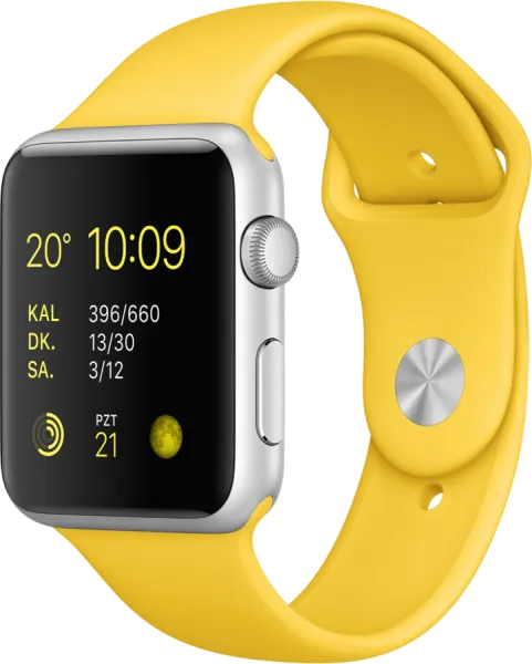 Apple Watch Sport (42 mm) Gümüş Rengi Alüminyum Kasa ve Sarı Spor Kordon Akıllı Saat