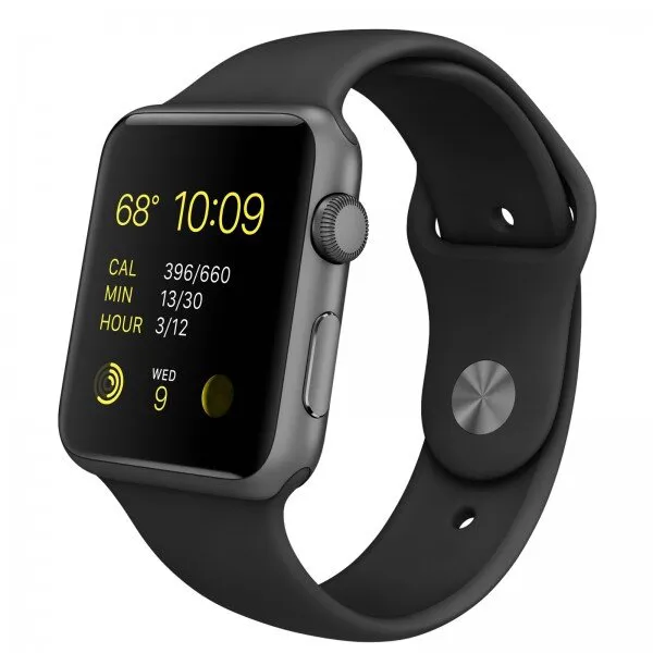Apple Watch Sport (42 mm) Uzay Grisi Alüminyum Kasa ve Siyah Spor Kordon Akıllı Saat