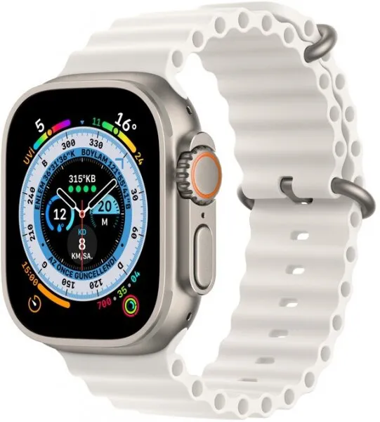 Apple Watch Ultra Titanyum Kasa ve Beyaz Ocean Kordon Akıllı Saat