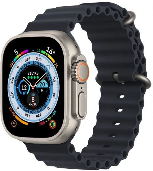 Apple Watch Ultra Titanyum Kasa ve Gece Yarısı Ocean Kordon Akıllı Saat