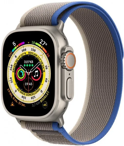 Apple Watch Ultra Titanyum Kasa ve Mavi/Gri Trail Loop Akıllı Saat