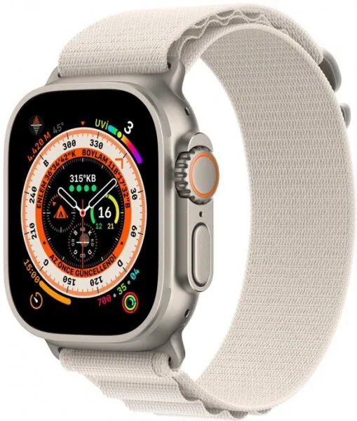 Apple Watch Ultra Titanyum Kasa ve Yıldız Işığı Alpine Loop Akıllı Saat