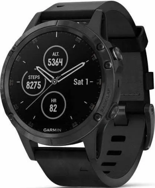 Garmin Fenix 5 Plus Sapphire Black with Black Leather Band Deri (010-01988-06) Akıllı Saat