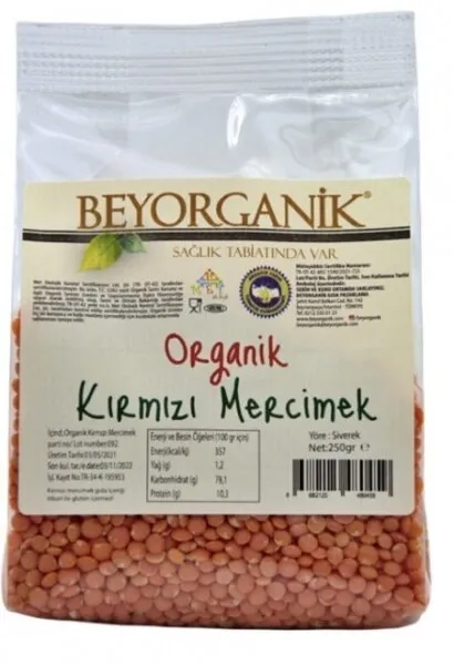 Beyorganik Organik Kırmızı Mercimek 250 gr Bakliyat