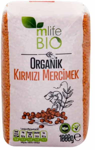 M Life Organik Kırmızı Mercimek 1 kg Bakliyat