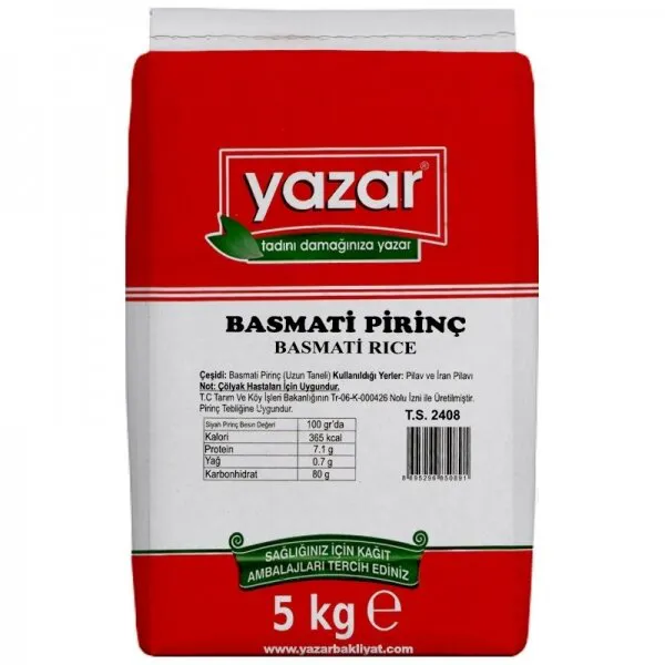 Yazar Basmati Pirinç 5 kg Bakliyat