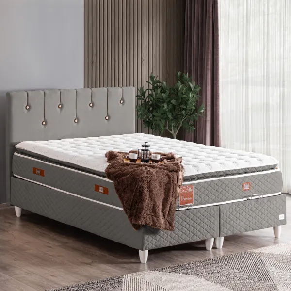 Cesur Lale Premium Pedli 140x190 Baza+Başlık+Yatak Seti