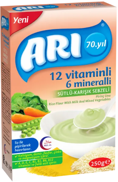 ARI Sütlü Karışık Sebzeli Pirinç Unu 250 gr 250 gr Kaşık Mama