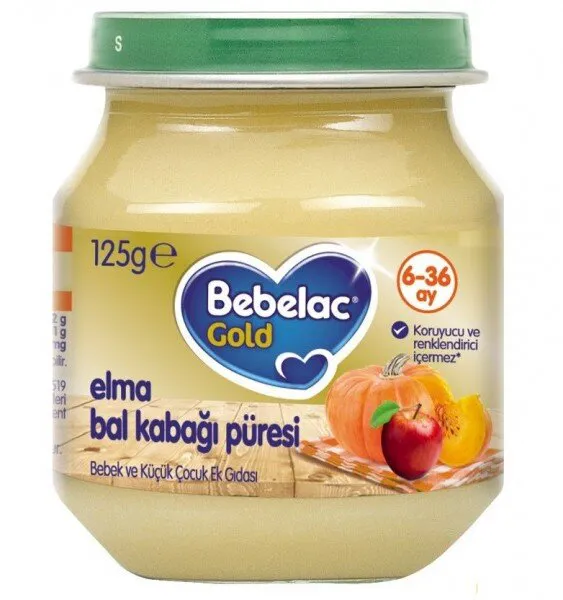 Bebelac Gold Elma Bal Kabağı Püresi 125 gr Kavanoz Mama