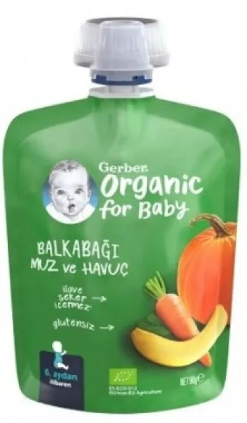 Gerber Organik Muzlu ve Havuçlu Balkabağı Püresi 90 gr Kaşık Mama