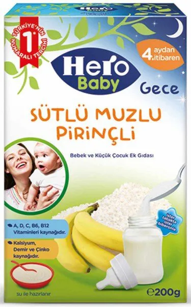 Hero Baby Gece Sütlü Muzlu Pirinçli 200 gr Kaşık Mama