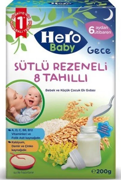 Hero Baby Gece Sütlü Rezeneli 8 Tahıllı 200 gr 200 gr Kaşık Mama