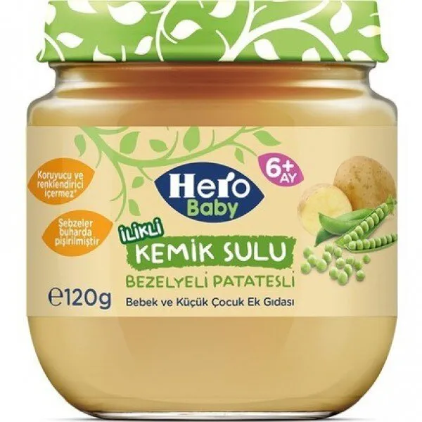 Hero Baby İlikli Kemik Sulu Bezelyeli Patatesli 120 gr Kavanoz Mama