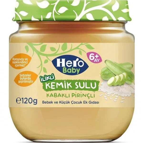 Hero Baby İlikli Kemik Sulu Kabaklı Pirinçli 120 gr Kavanoz Mama