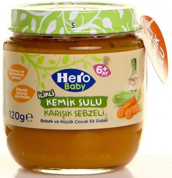 Hero Baby İlikli Kemik Sulu Karışık Sebzeli 120 gr Kavanoz Mama