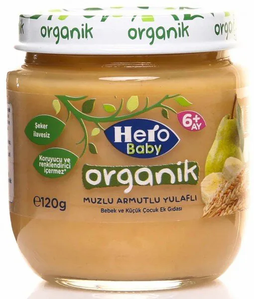 Hero Baby Organik Muzlu Armutlu Yulfalı 120 gr Kavanoz Mama