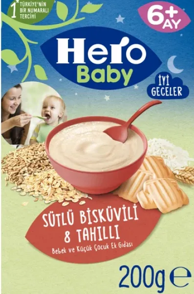 Hero Baby Sütlü Bisküvili 8 Tahıllı 200 gr Kaşık Mama