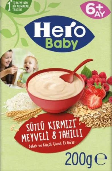 Hero Baby Sütlü Kırmızı Meyveli 8 Tahıllı 200 gr Kaşık Mama