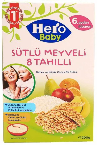 Hero Baby Sütlü Meyveli 8 Tahıllı 200 gr Kaşık Mama