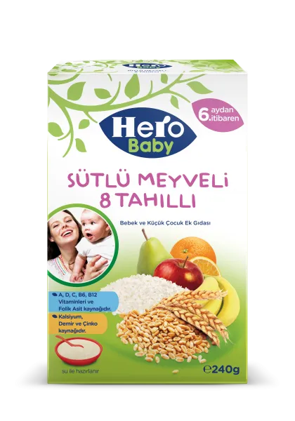 Hero Baby Sütlü Meyveli 8 Tahıllı 240 gr 240 gr Kaşık Mama