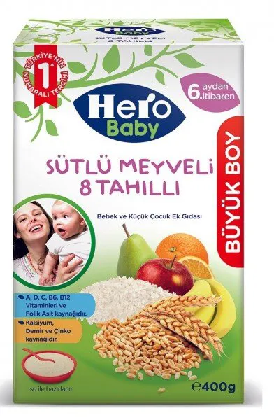 Hero Baby Sütlü Meyveli 8 Tahıllı 400 gr Kaşık Mama