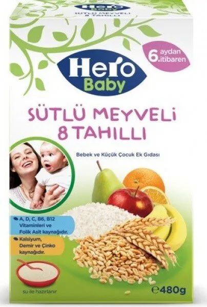 Hero Baby Sütlü Meyveli 8 Tahıllı 480 gr 480 gr Kaşık Mama