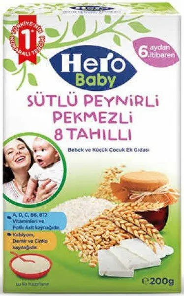 Hero Baby Sütlü Peynirli Pekmezli 8 Tahıllı 200 gr 200 gr Kaşık Mama