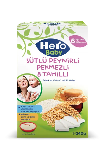 Hero Baby Sütlü Peynirli Pekmezli 8 Tahıllı 240 gr 240 gr Kaşık Mama