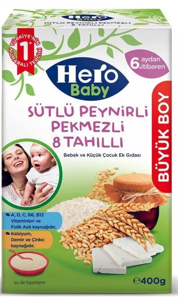 Hero Baby Sütlü Peynirli Pekmezli 8 Tahıllı 400 gr Kaşık Mama