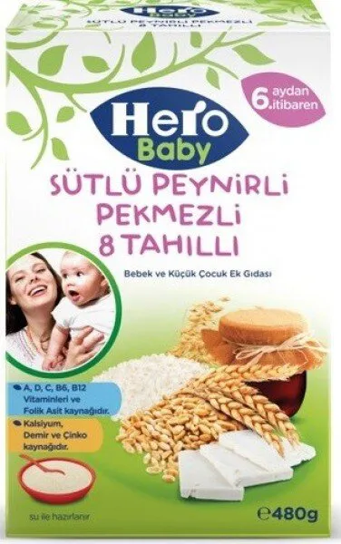 Hero Baby Sütlü Peynirli Pekmezli 8 Tahıllı 480 gr 480 gr Kaşık Mama